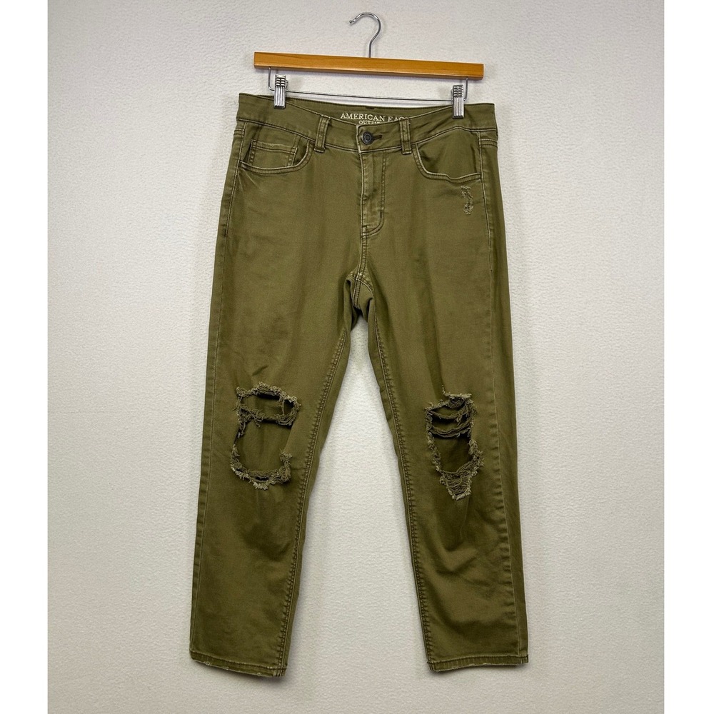 Grunge Distressed American Eagle Womens 6 Short Olive Green Tomgirl Jeans